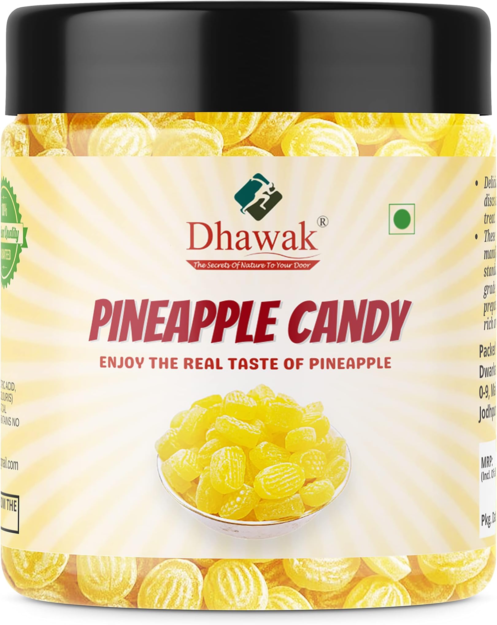 DHAWAK Pineapple Flavour Candy|Pineapple Toffee-400 Gms.|Candy Khatti Mithi Goli [Jar Pack]
