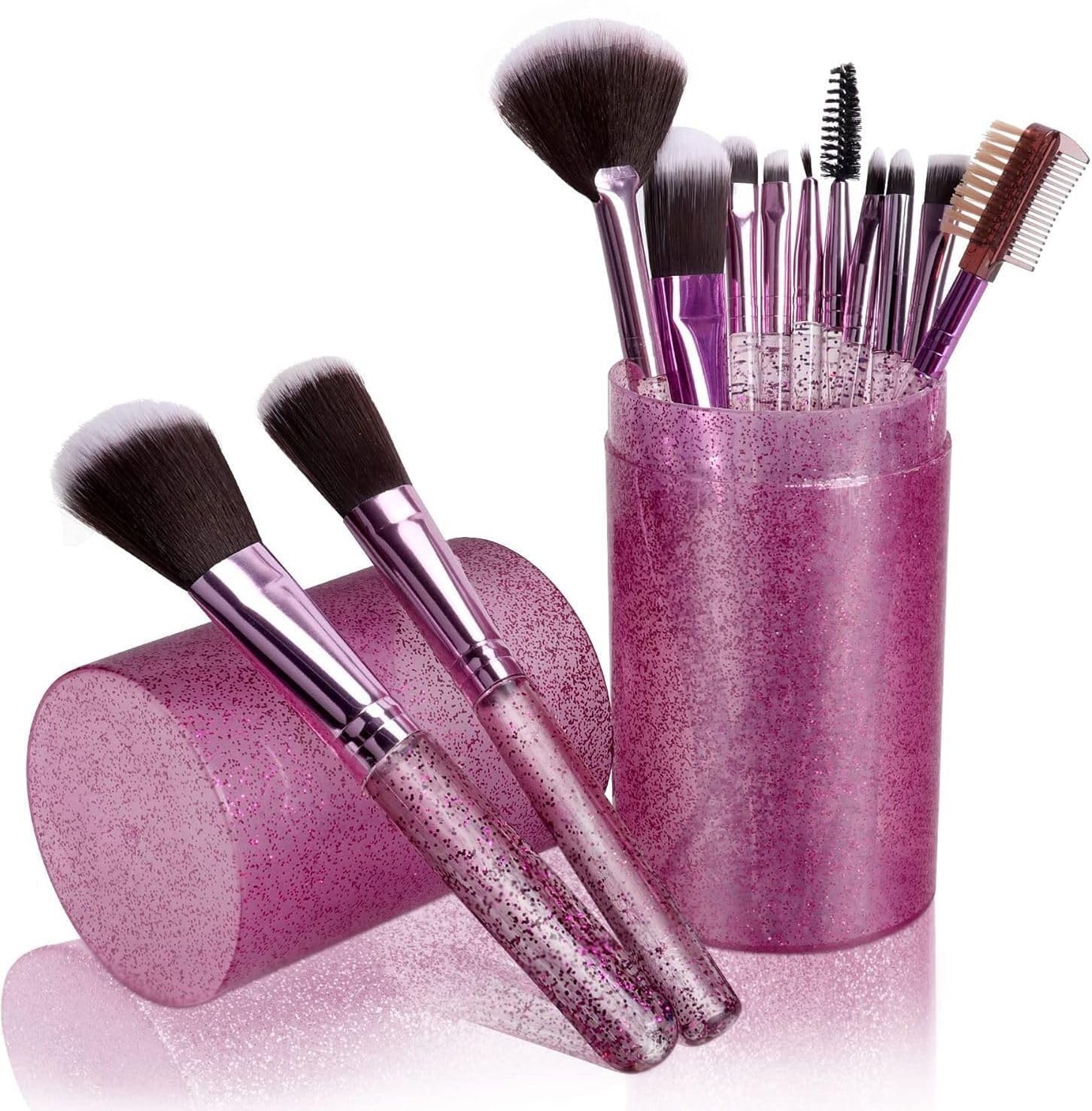 HUDACRUSH Beauty Glittery 12Pcs Professional Make Up Brush with a Storage Case| For Foundation, concealer, Powder, Eyeshadow, Lipliner Etc, For Women (Glitter Pink)-picture-33