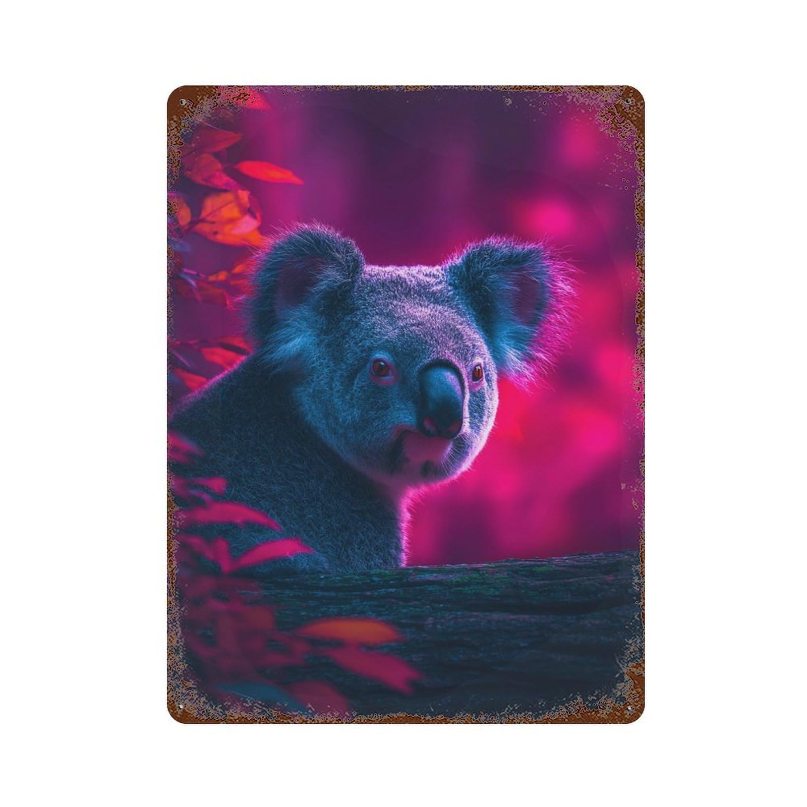 Neon Koala in Forest 15.7"x11.8" Vintage Metal Tin Sign, Retro Wall Decor for Office, Studio And Wall Decor
