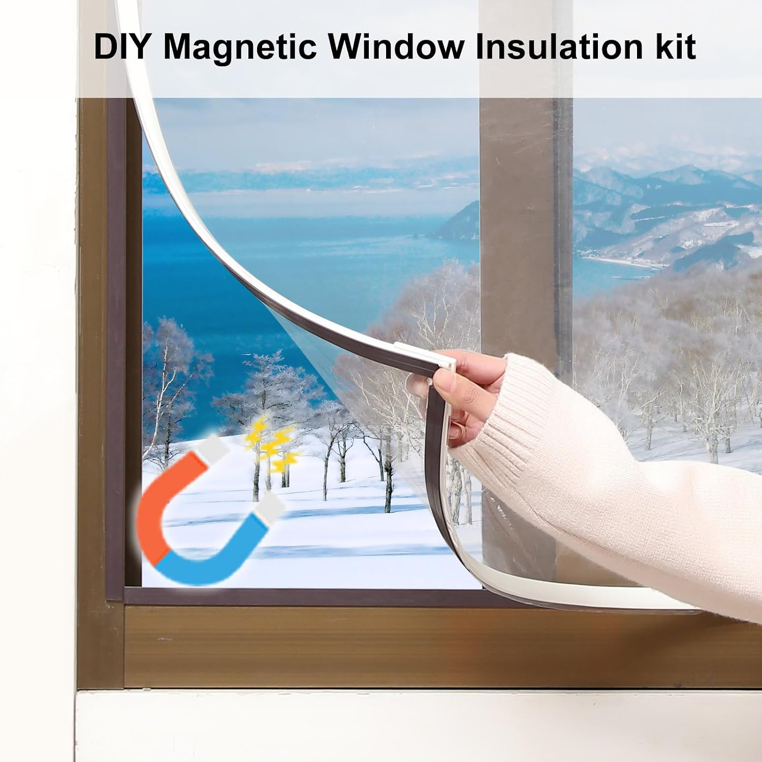 DIY Magnetic Window Insulation kit Transparent Film with White Frame Max 51"X59" Fits Any Size Smaller