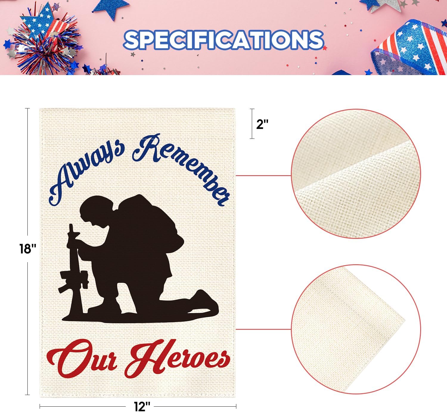 AVOIN colorlife Memorial Day Always Remember Our Heroes Garden Flag 12x18 Inch Double Sided, Military Soldiers Patriotic Veteran Yard Outdoor Decoration - Image 5