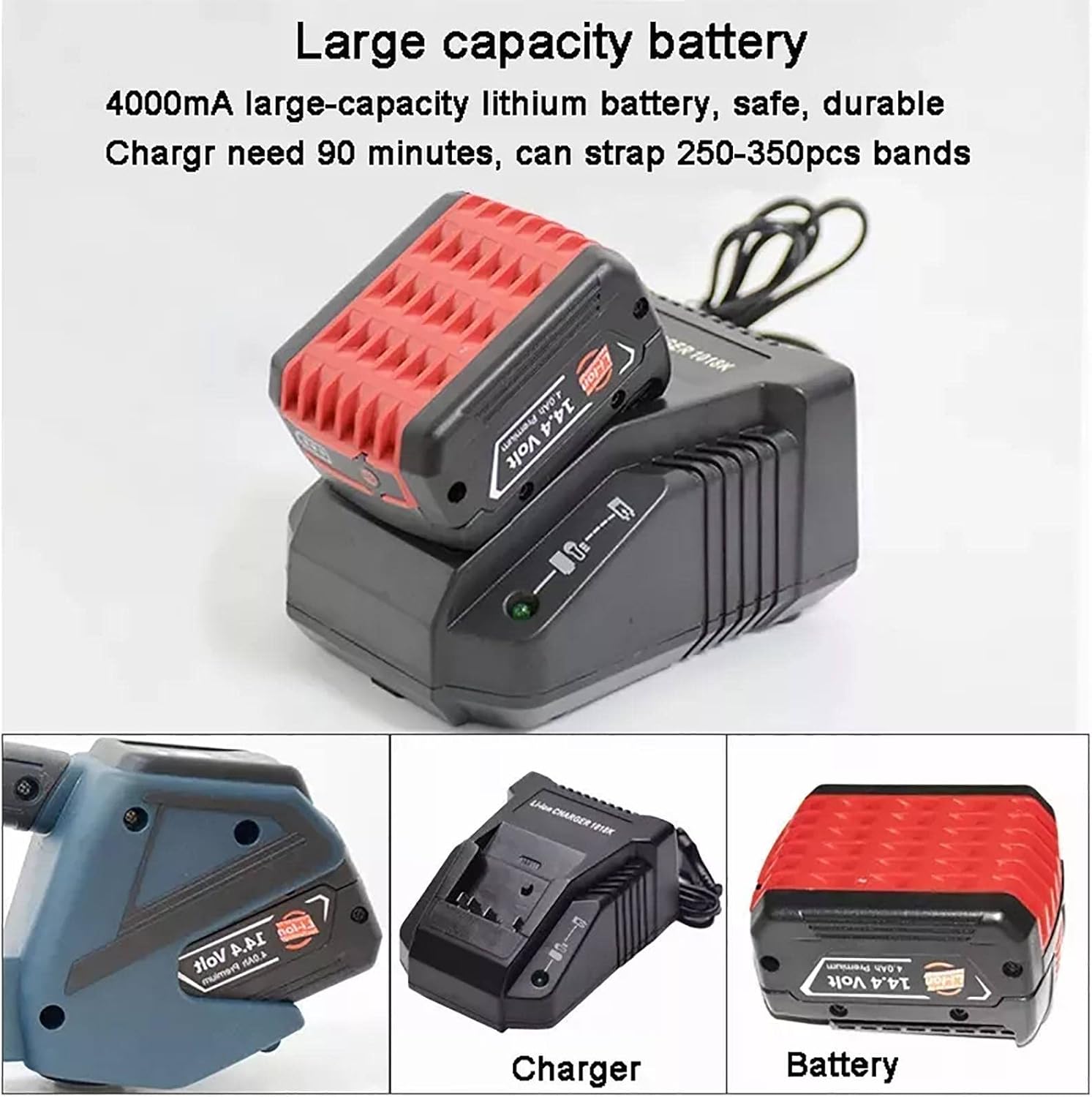 Image showing the large capacity battery and charger components.
