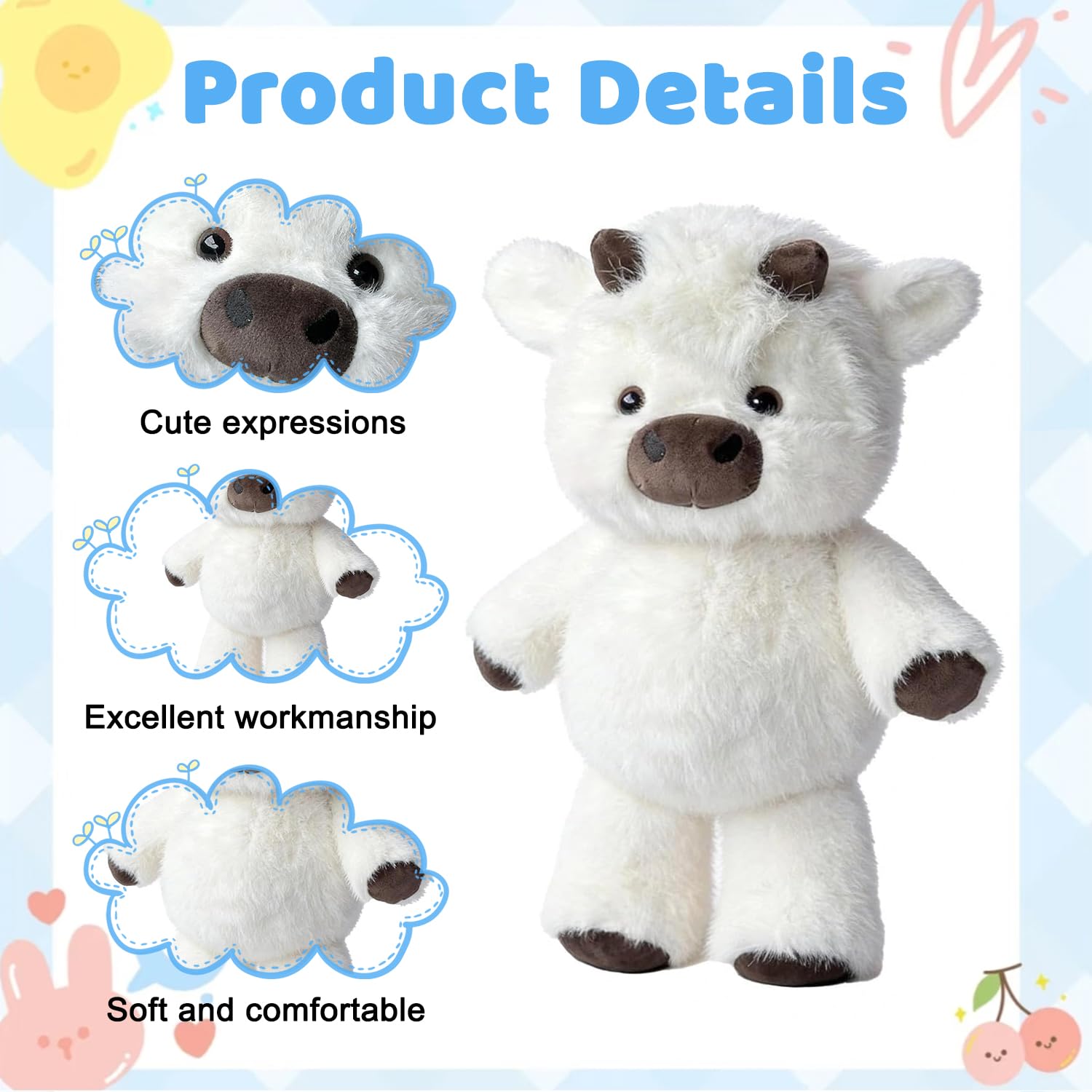 Mucca Morbido Peluche, Peluche Highland Cow, Peluche Che Corre, Running Cow Plush, Peluche Che Corre Cartoon, Bambola Da Vitello Che C0rre, P-eluche Vitello C0rsa, Regalo per Fan e Famiglia (C)