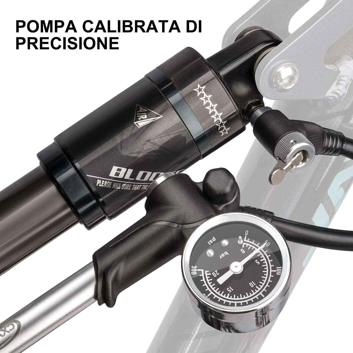 CXWXC Pompa ammortizzatore ad alta pressione, max. 300 PSI forcella ammortizzata e sospensione posteriore, serratura a leva su ugello senza perdita d'aria argento