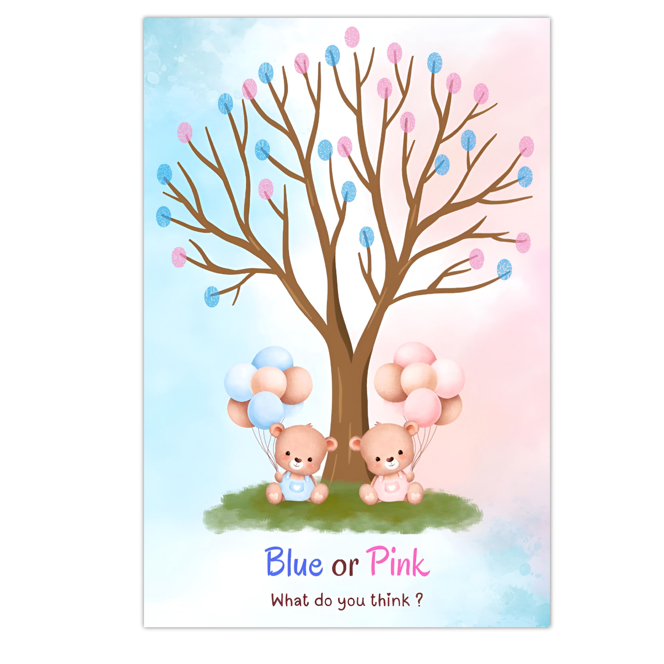 woopme Thumb Voting Tree | Blue or Pink Funny Game Poster | A3 Baby Shower Party Decor | Thumb Print (Design 1)-image-21