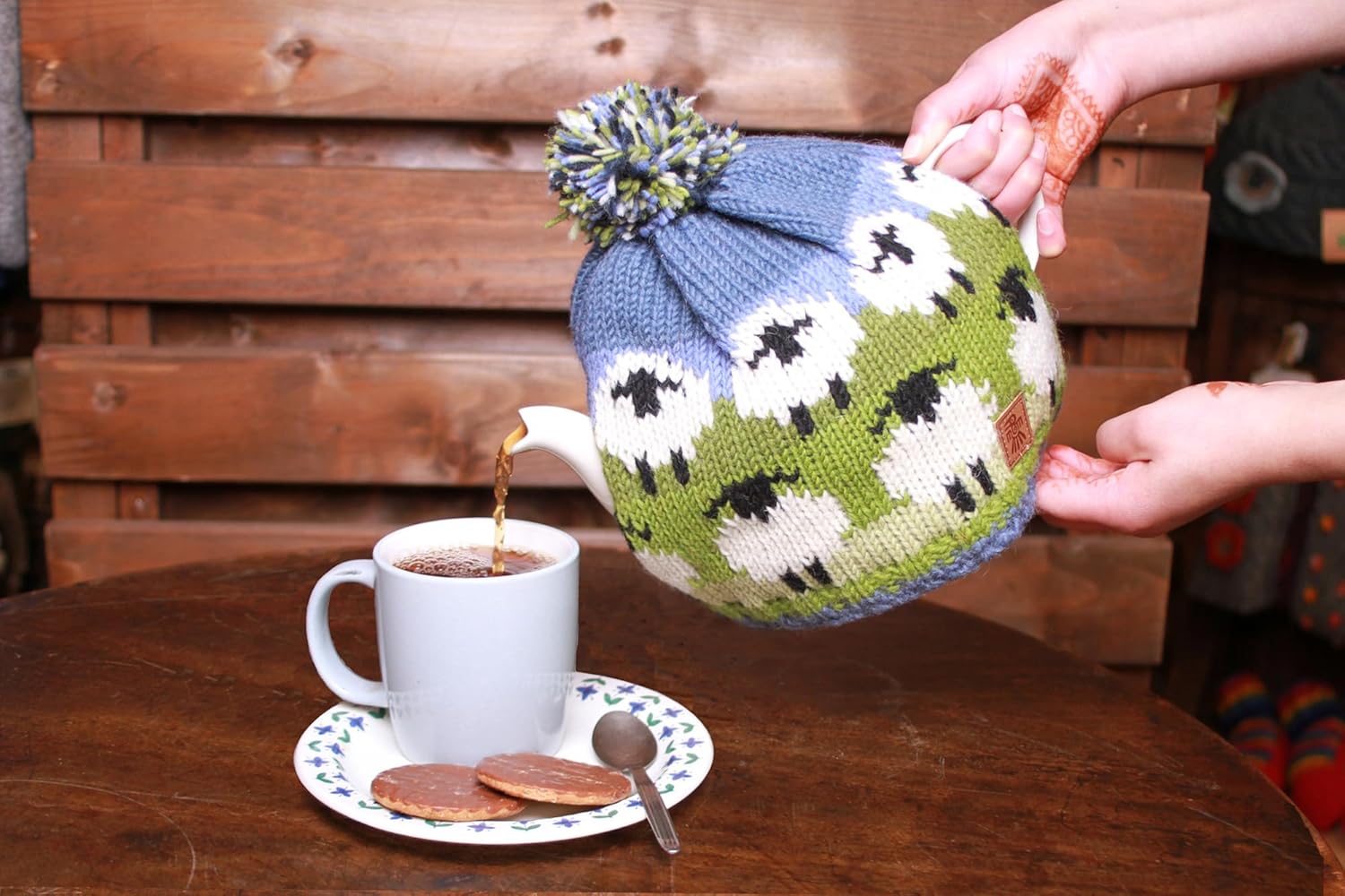 Pachamama Handknitted Medium 4-6 Cup 1.2L Wool Tea Cosy/Teapot Cover - Sheep Pattern Insulated Handmade Fair Trade Multicoloured
