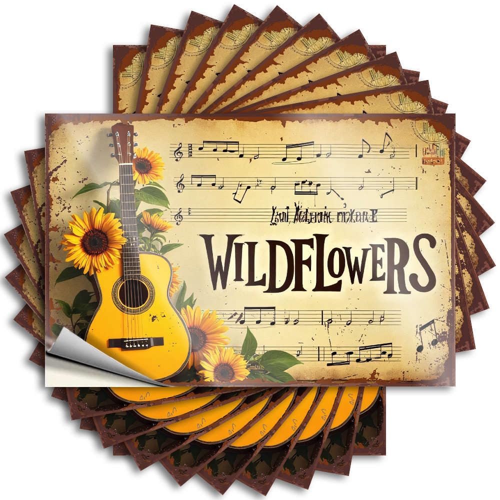 Tattoos Funny Kitchen Decor Christmas Feminist Tumbler Wildflowers: Music and Guitars - Scratch Resistant Stickers(12X18CM)