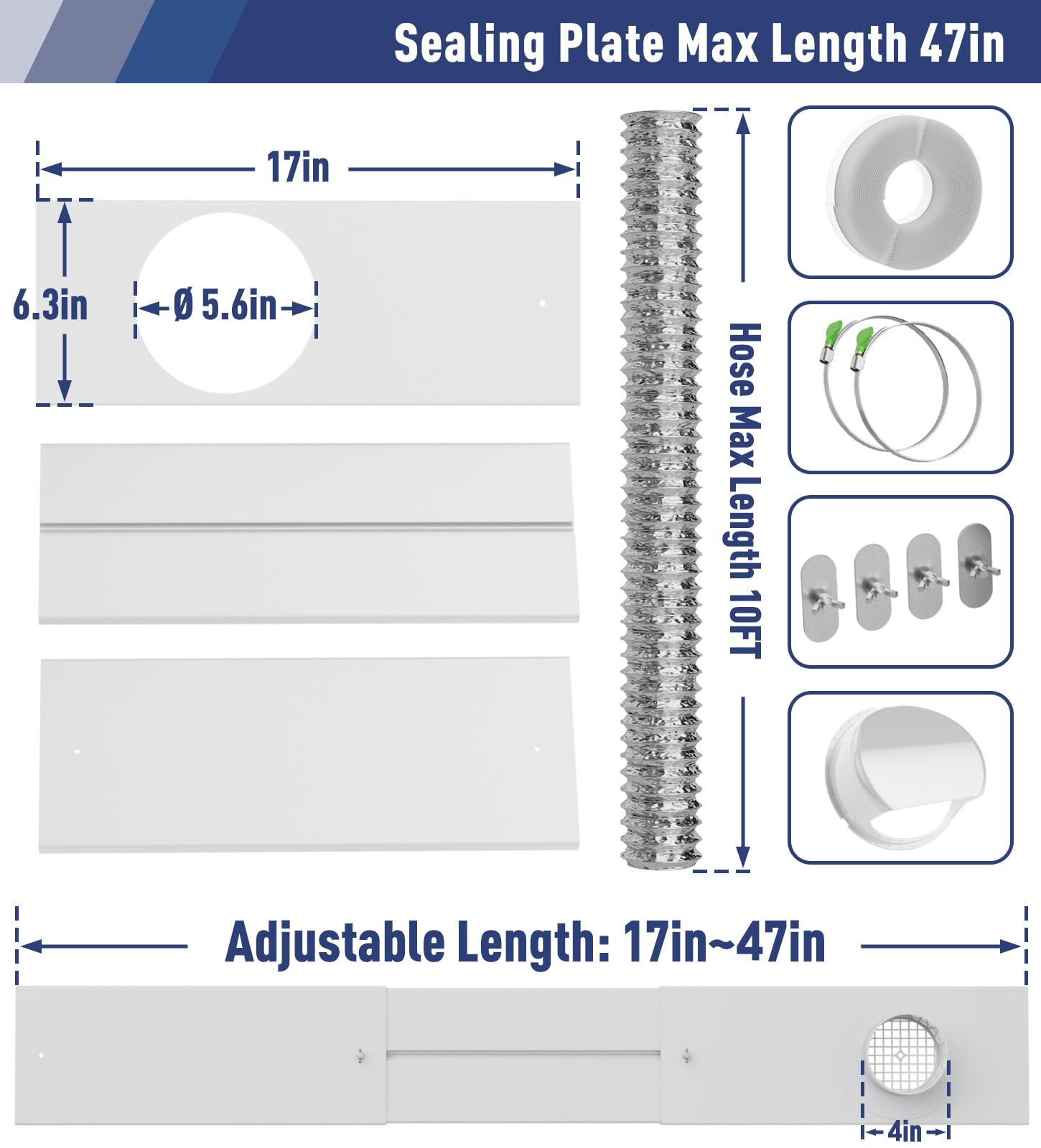 Adaptador De Manguera Plana Para Ventanas | Conector Para Aire Acondicionado, Secadora, Extractores | Sellado Hermético, Fácil Instalación