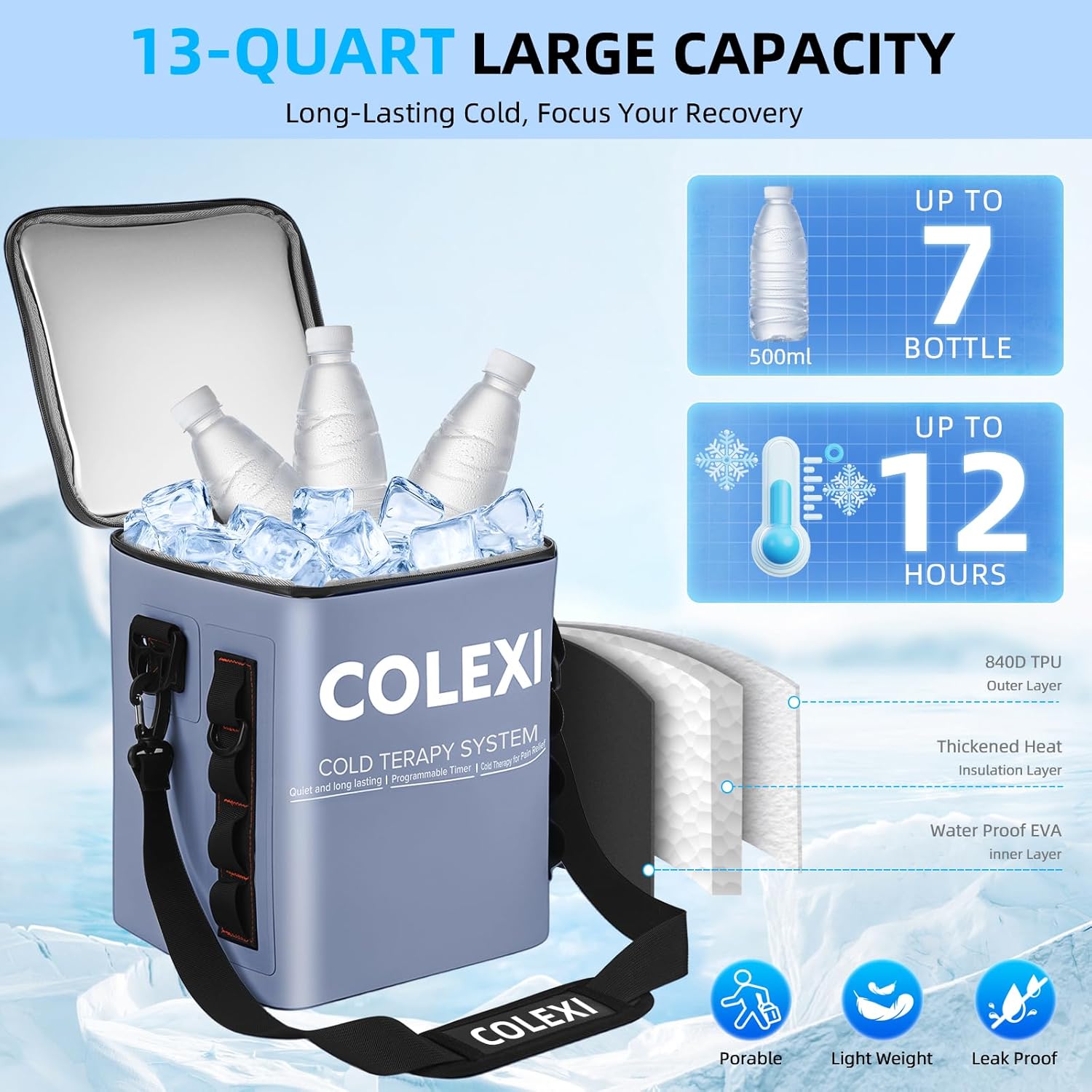 Cold Therapy Machine Programmable Timer Portable Ice Machine for Knee After Surgery Knee Replacement Recovery System, Cryotherapy Pain Relief/Compression Pad for Shoulder Hip Ankle