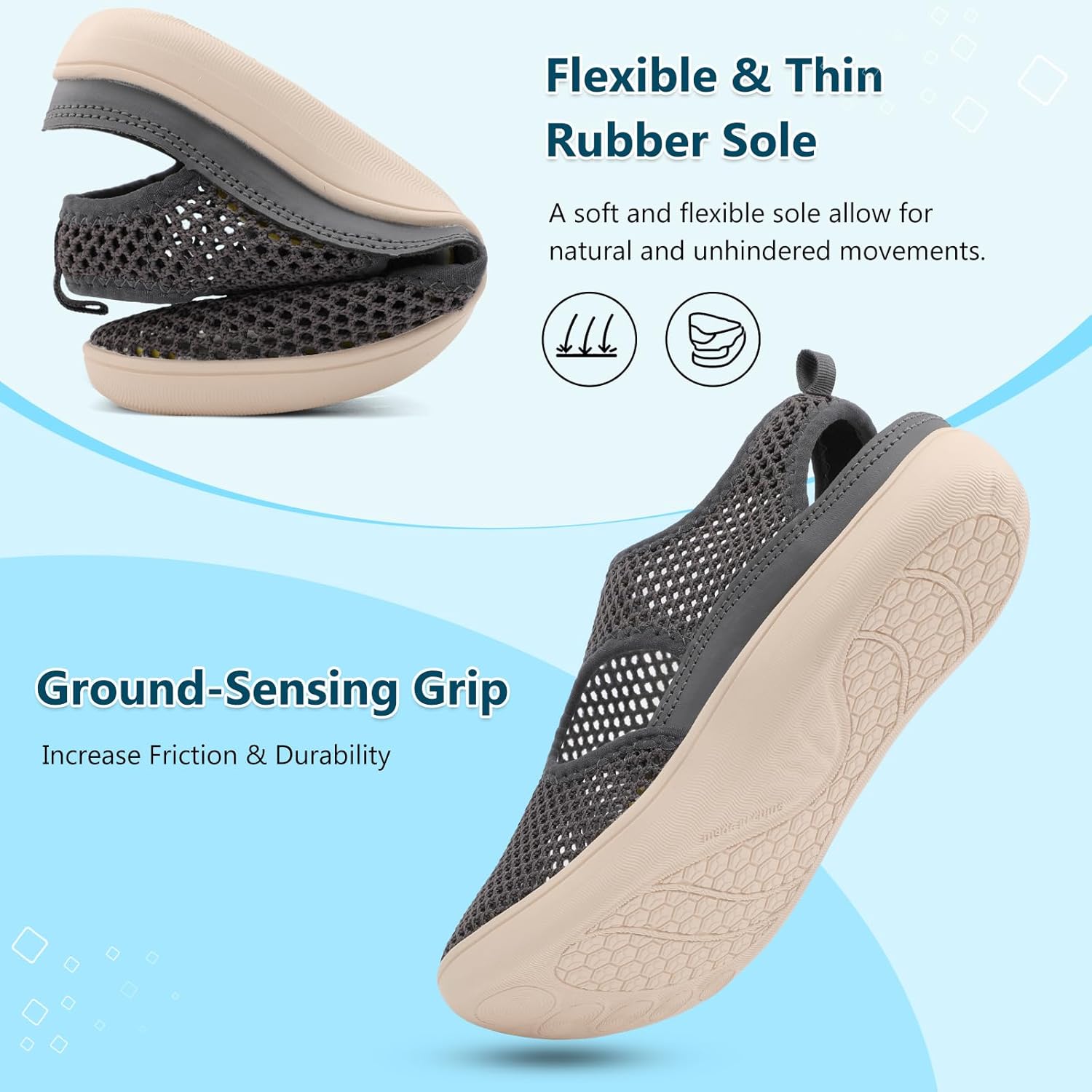 XIHALOOK Womens Flat Sandals Closed Toe Summer Breathable Mesh Sandals for Beach Travel Casual Walking Shoes Zero Drop Wide Barefoot Shoes