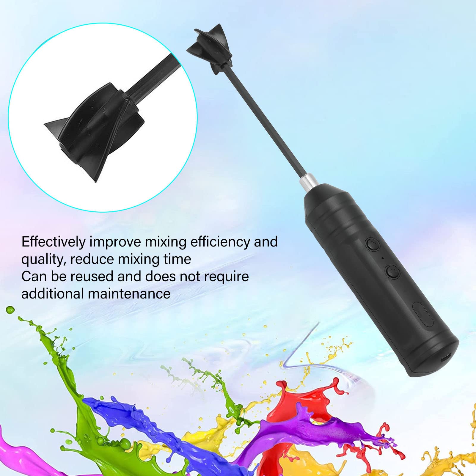 Epoxidharz-Mischer Hand-Epoxid-Mischer-Paddel mit 4-teiligem Ersatzstab, wiederaufladbar, 220 U/min, schwarz, für Harzformen und DIY-Handwerk