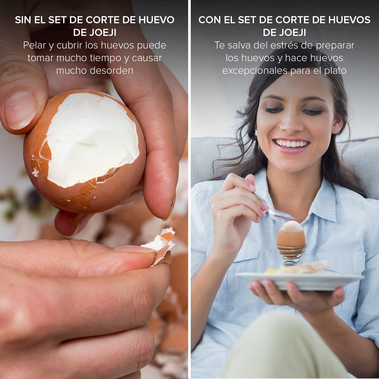 Joeji's Kitchen Abridor Separador de cáscara de Huevo de Acero Inoxidable Shell Cracker para Huevos hervidos Duros or Blandos con Accesorios de Cocina adicionales 2 Tazas de Huevo y 2 cucharas