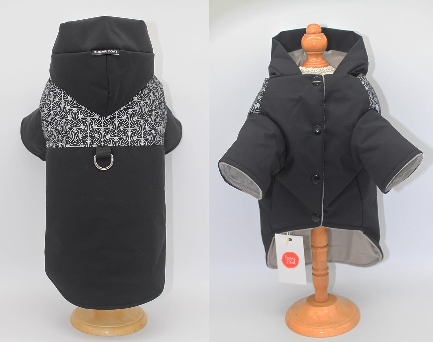 Sugar Coat Pet Warm Coat for Winter Cold Weather Dog & Cat Clothes Insulated Padded Snow Parka w/Leash Ring - Julian (Black, XXL)