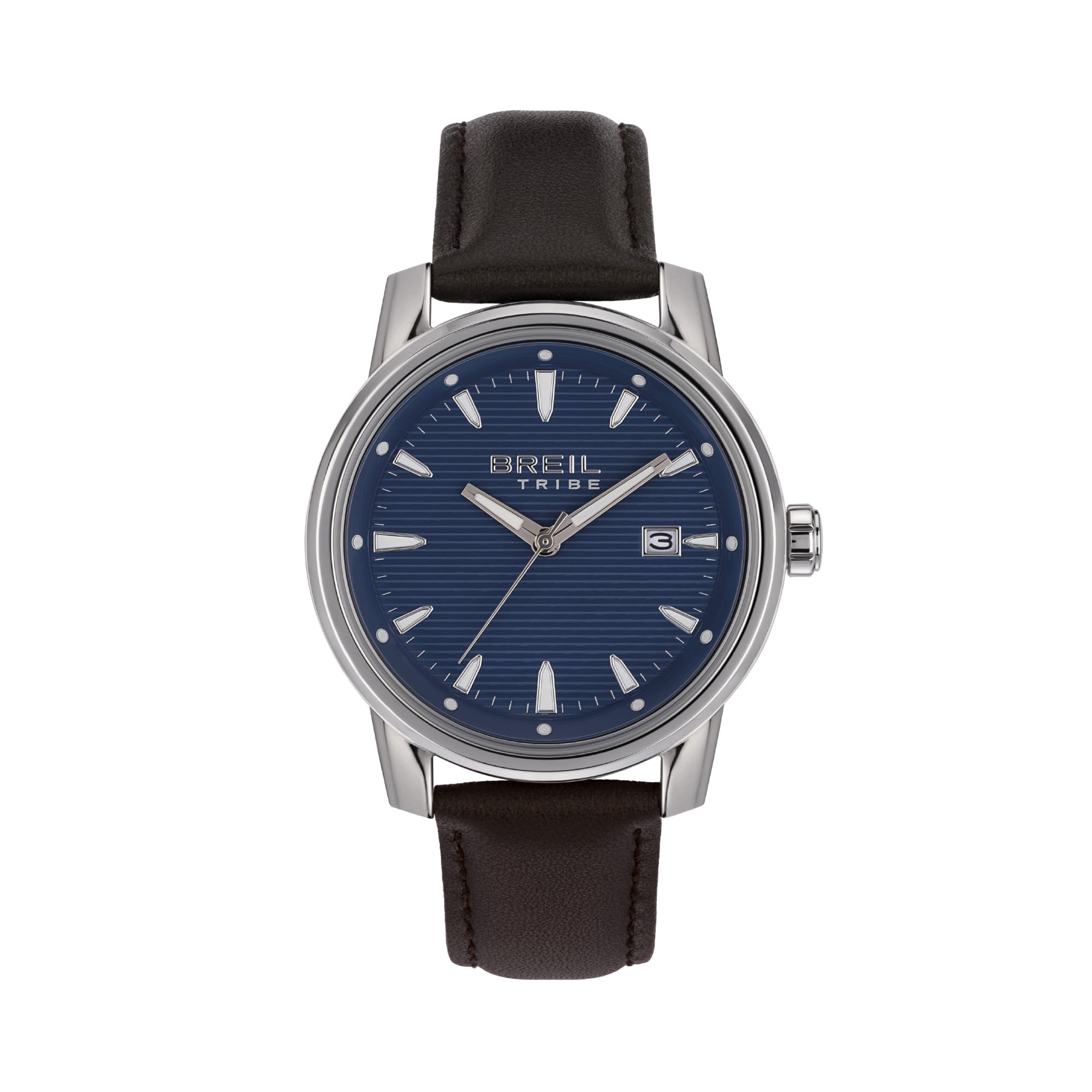 Breil, Collezione Caliber, Orologio Uomo Solo Tempo in Acciaio, Cinturino in Pelle Marrone, Cassa 42 mm, Chiusura Déployante, Lunghezza Regolabile