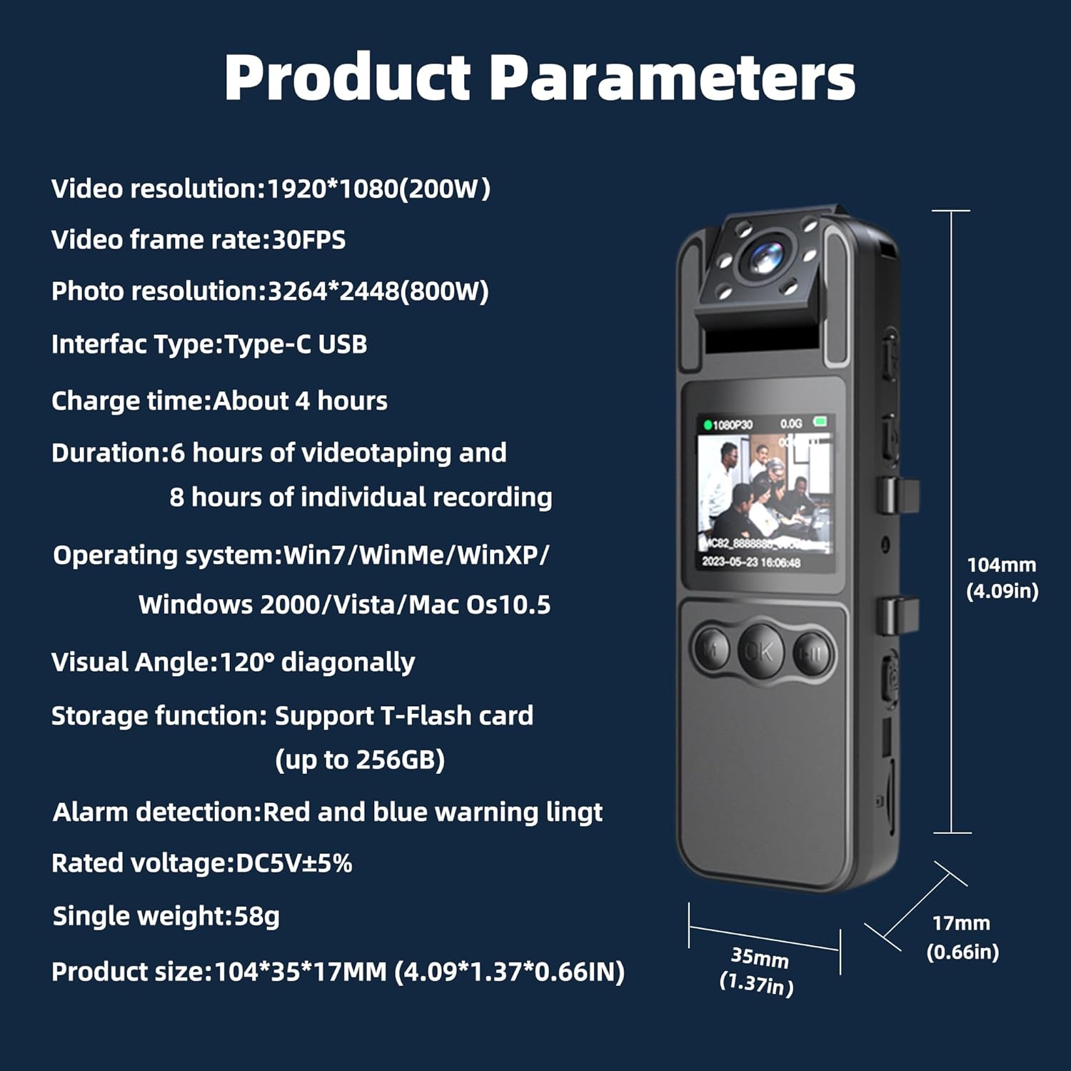 Wearable Body Camera, Portable Small Body Cam with 180° Rotatable Lens and Night Vision, Body Mounted Camera with Audio Video Recording and Alarm for Daily Records(Include 64GB Card)