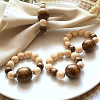 Vista 4 de Juego de 6 servilleteros modernos con cuentas de madera Servilleteros de cena para vacaciones y Navidad, fiesta de cumpleaños y decoración de boda