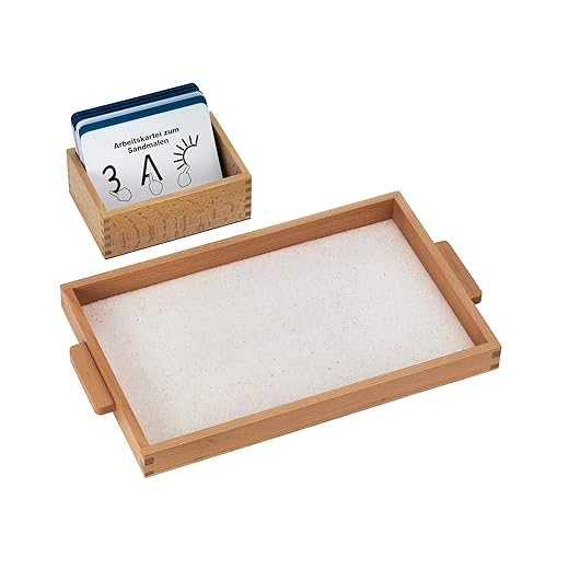 Montessori Sandmalen-Set inkl. Holztablett, Sand und großer Lernkartei mit 100 Karten, Lerntablett ab dem Kindergarten