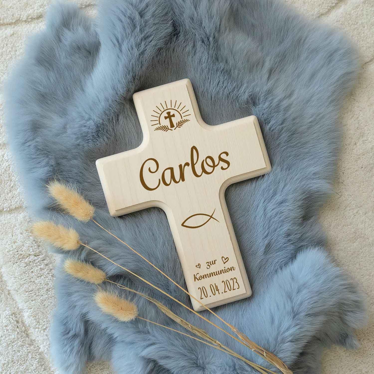 MOAZIFI 100 Pesciolini In Legno Per Comunione – 3 Stili (croce, Cuore, Ancora) – Decorazione Tavolo Con Frase Di Benedizione, 4x1,8 Cm