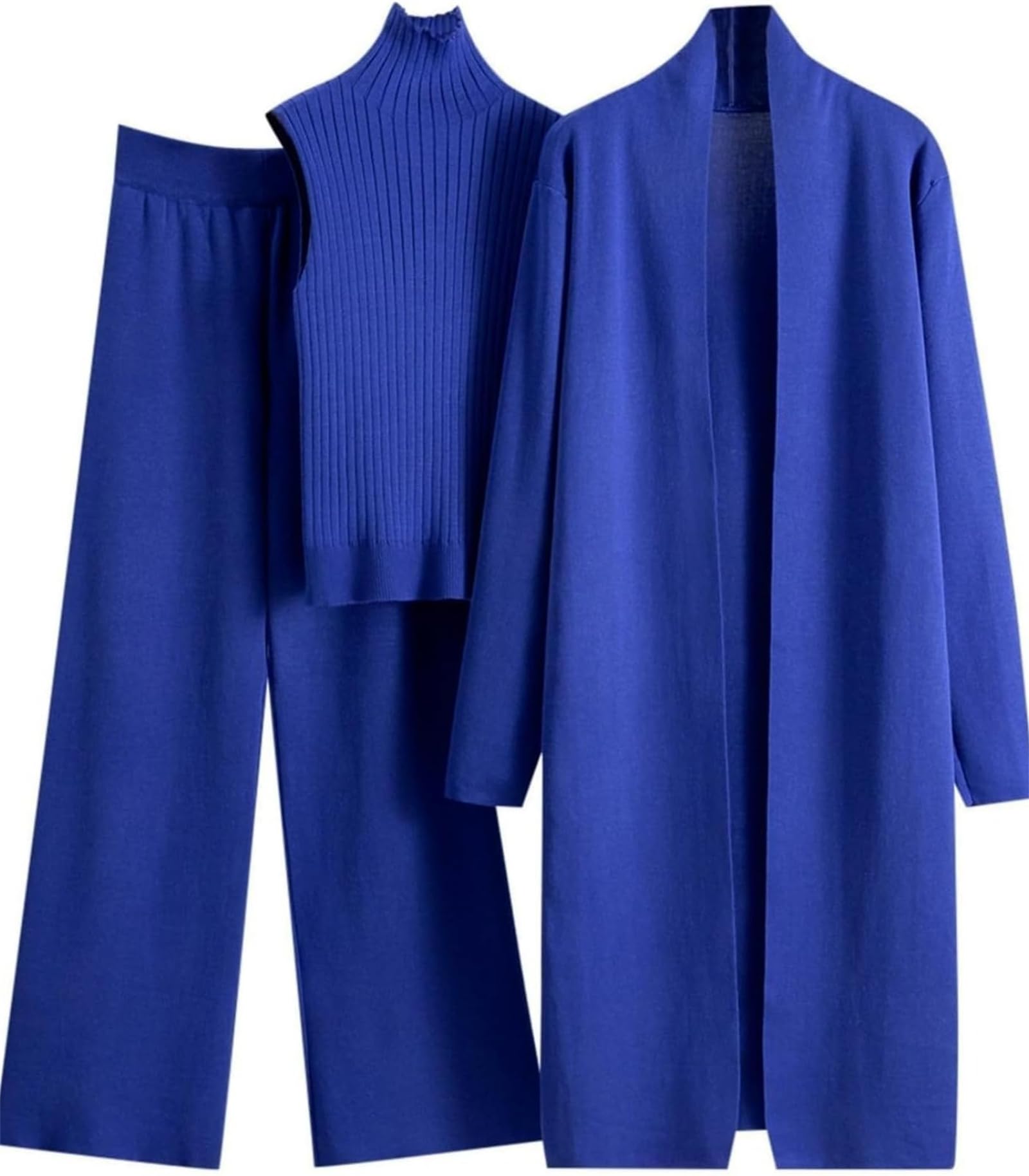 Generisch Set lounge da donna 3 pezzi maglia manica lunga cardigan e pantaloni a gamba larga, canotta senza maniche a collo alto
