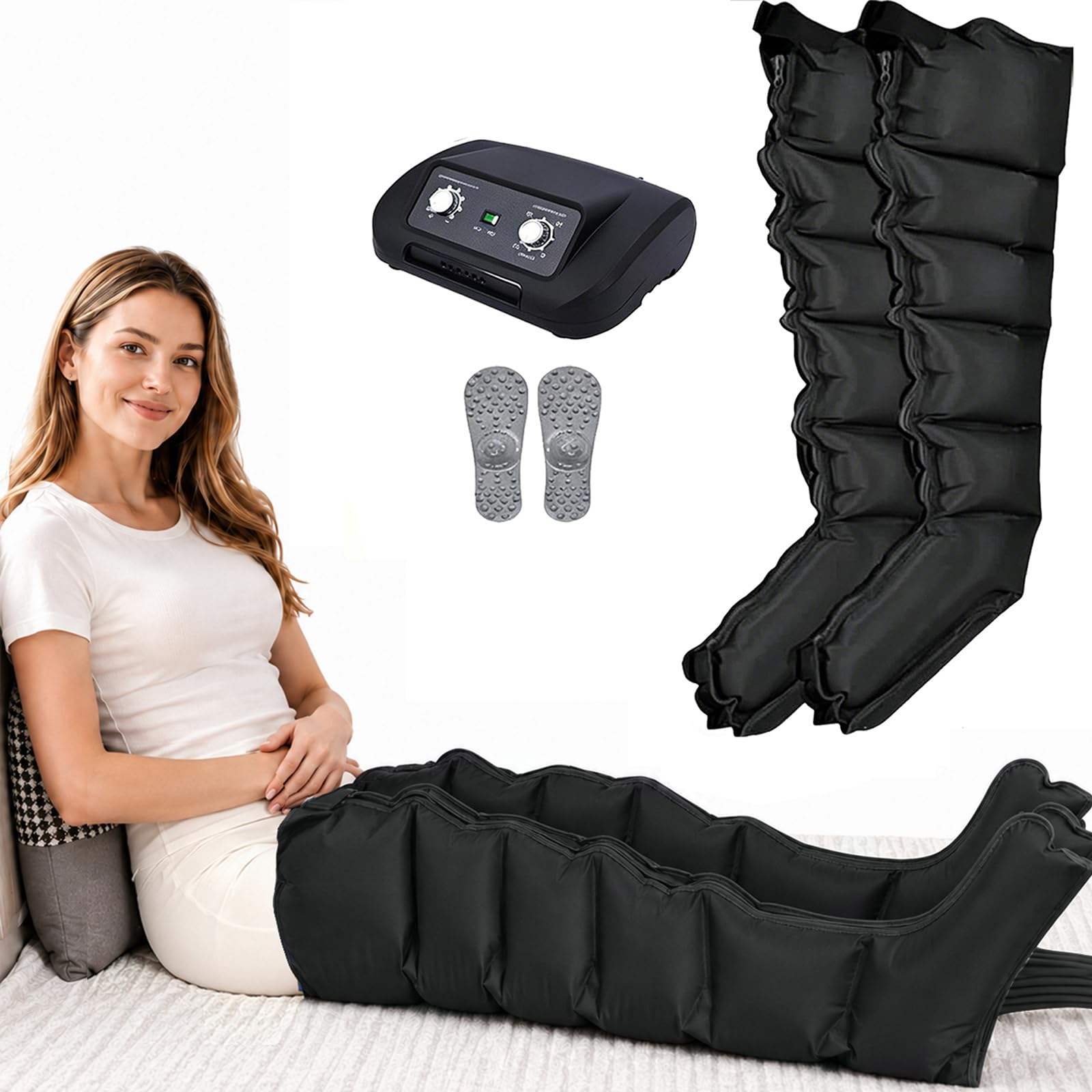 Buty Kompresyjne, Maszyna Do Kompresji Nóg, 6-Komorowy Masażer Do Nóg, Regulowany Czas 0–30 Min i Ciśnienie 0–240 Mmhg, Zmniejsza Obrzęki, Idealne Domowe Rozwiązanie Dla Zmęczonych, Opuchniętych Nóg