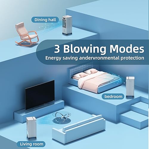 Miniatura 6 de Aire acondicionado portátil, enfriador de pantano 3 en 1, enfriador de aire evaporativo, 4 modos y 3 velocidades, temporizador de 12 horas, bloqueo