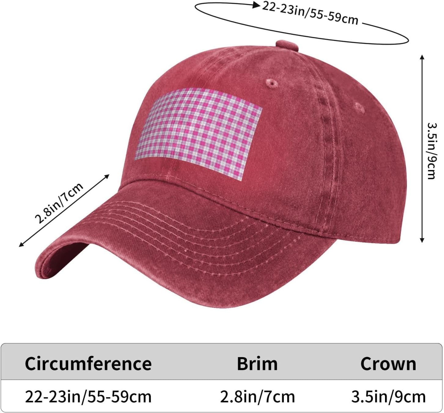 Pink Plaid Print Cowboy Hat Personalized Baseball Cap Fashion Hat Cap Funny Gifts for Women Men