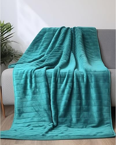 LaSyL Manta de franela de forro polar, tamaño individual XL, color verde, 3 capas de 450 GSM, afelpada, acogedora, suave, para cama, sofá, viajes,