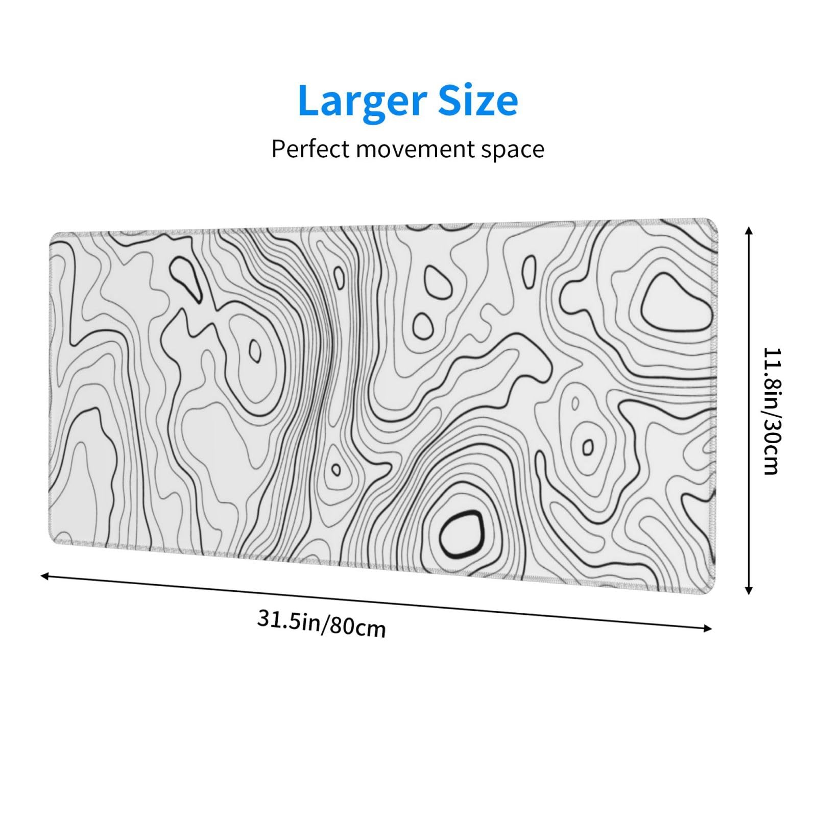 Alfombrilla de mouse grande con mapa topográfico blanco, alfombrilla de mouse para teclado grande extendida, alfombrilla de mouse larga para juegos de computadora para el hogar, oficina, escritorio de
