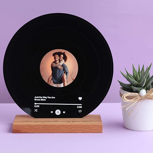 bonibom Personalized Vinyl Record with Photo - Custom Acrylic Song Plaque - Unique Gifts for Anniversary, Wedding, Birthday, Valentine’s Day - Decorative Music Home Decor for Couples PLQ0028 (Black)