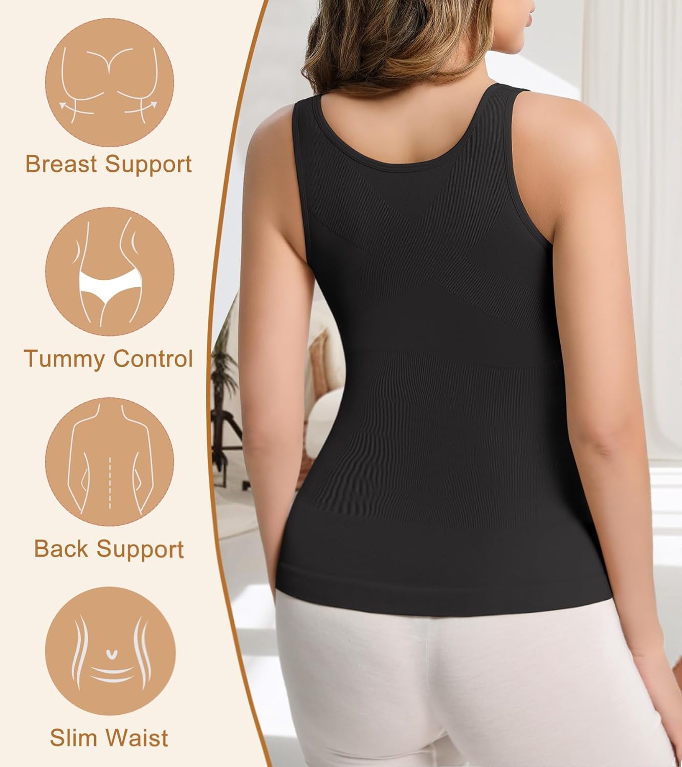 Shapewear Tank Tops for Women Tummy Control Cami Shaper Compression Tanks Slimming Camisole - Image 3