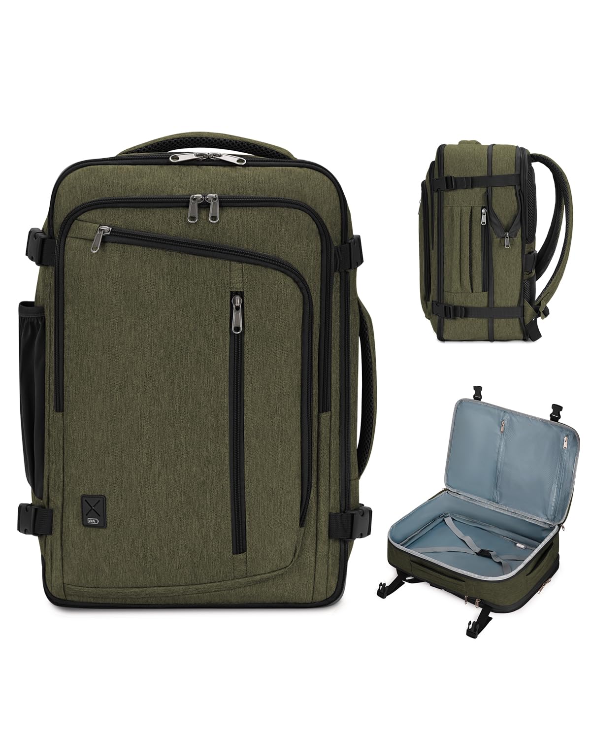 WANDF Expandable 17 Inch Laptop Travel Backpack For Spirit Airlines Personal Item Bag 18x14x8 with Wet Pocket for Men Women (Army Green)
