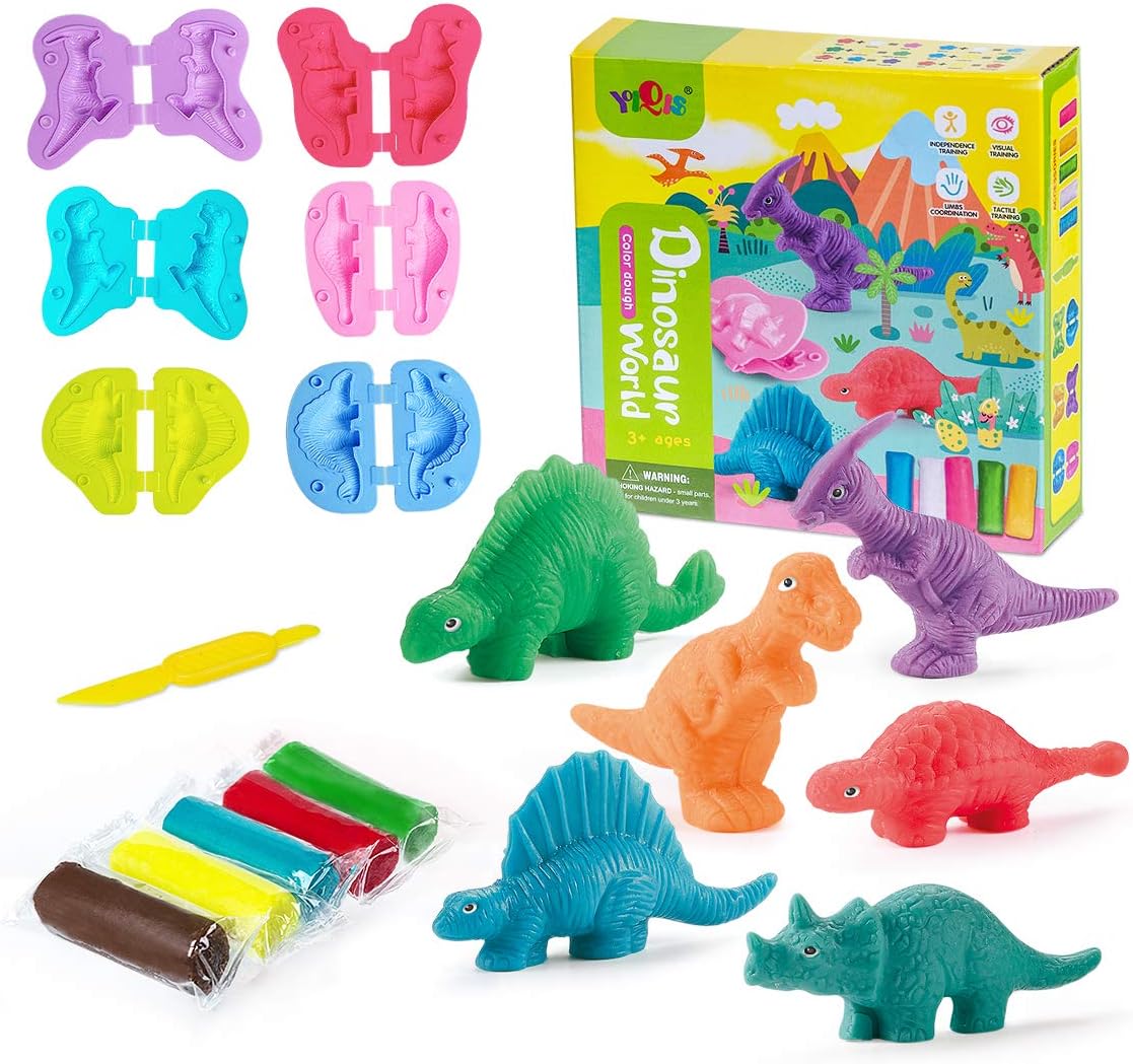 JHONG Playdough Toys Dinosaur World Play Dough Set Creations Tools for Kid with