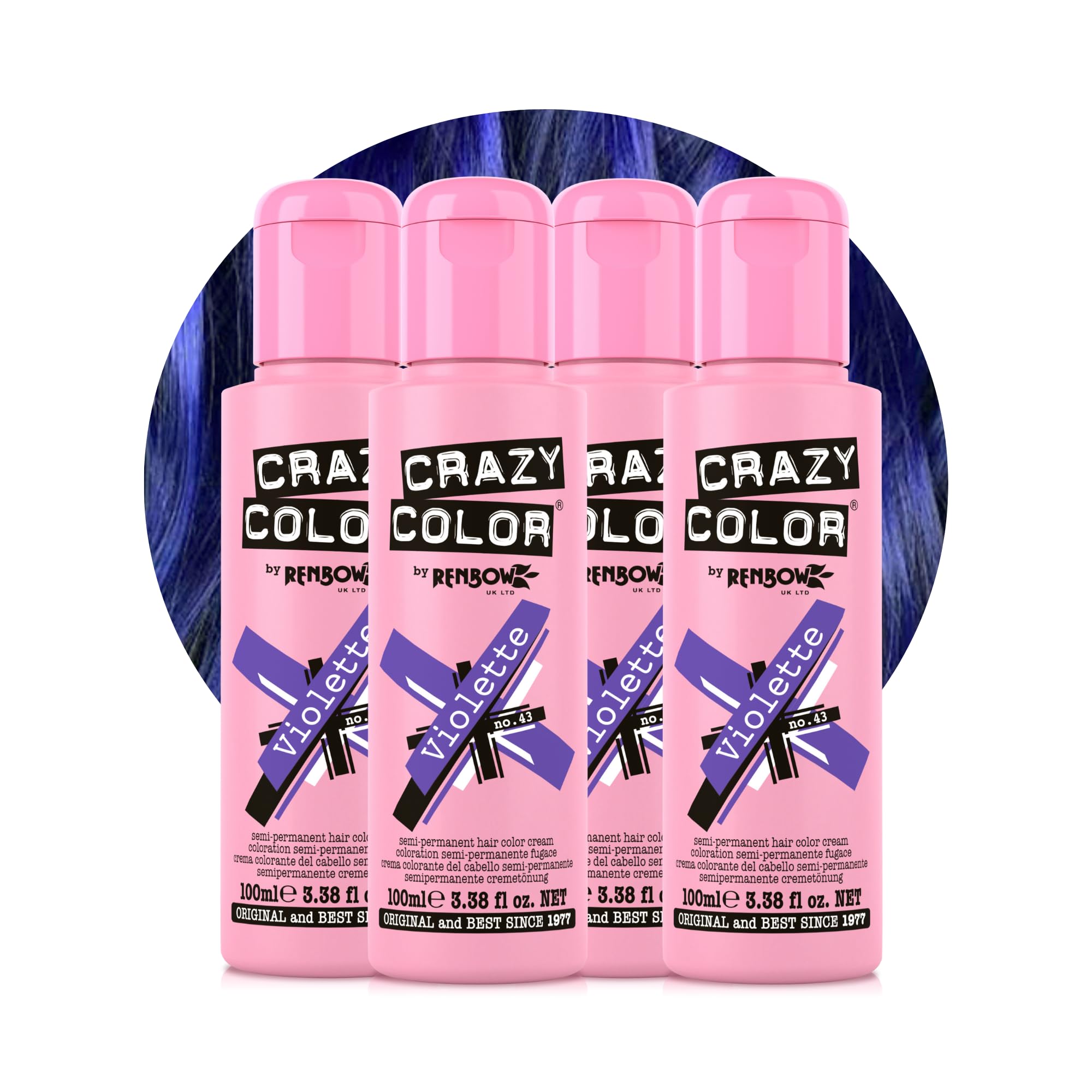 Crazy Color Vibrant Violette Semi-Permanent 4 Pack Quad Hair Dye. Highly Pigmented Deep Purple Conditioning & Oil Nourishing Vegan Formula | No Bleach or Ammonia | 400ml