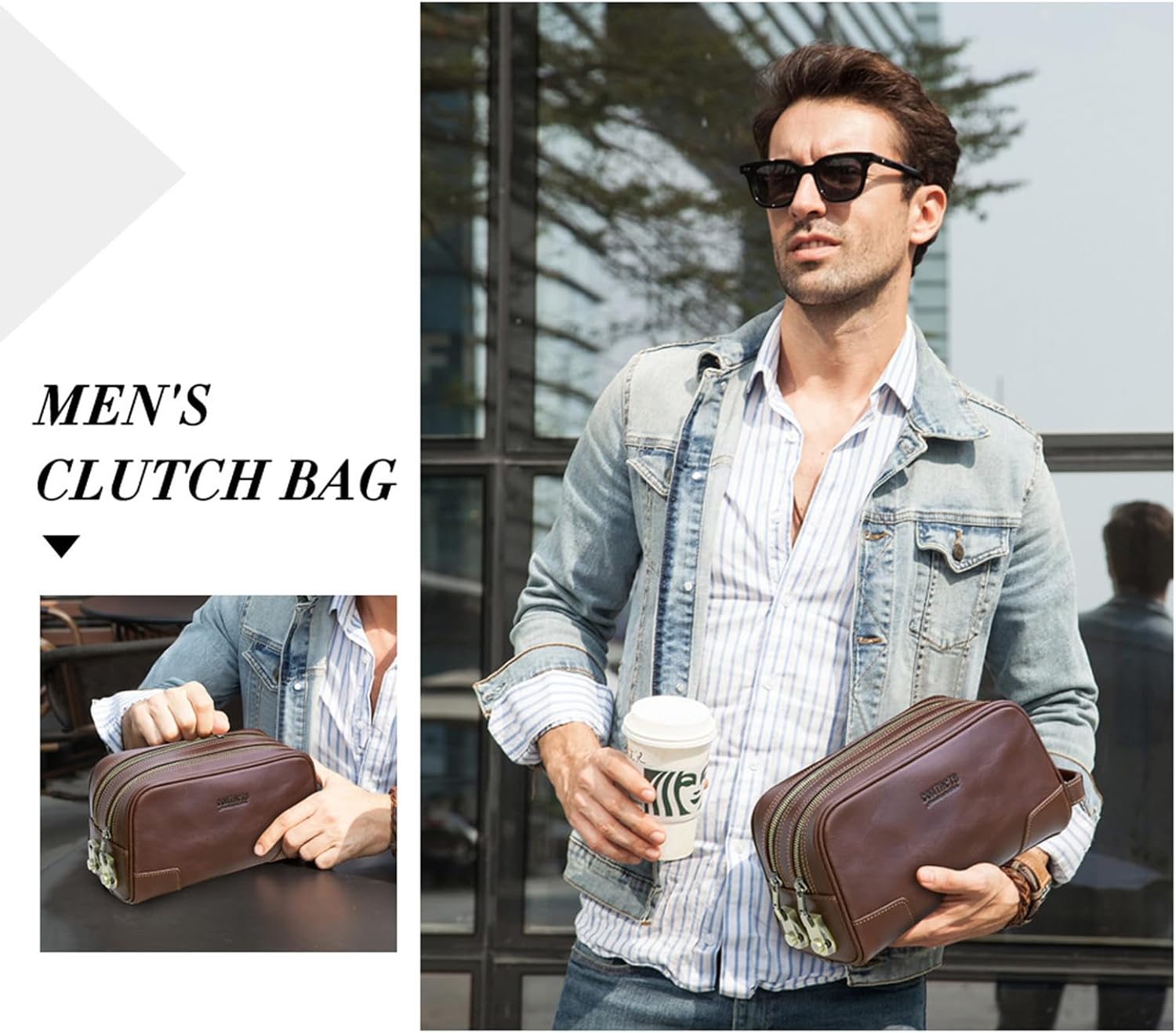 Men's Leather Bag with Anti-Theft Combination Lock, Large Capacity Travel Organizer, Compact Design, Multi-Purpose Shaving Kit Cosmetic Case for Travel (Black)