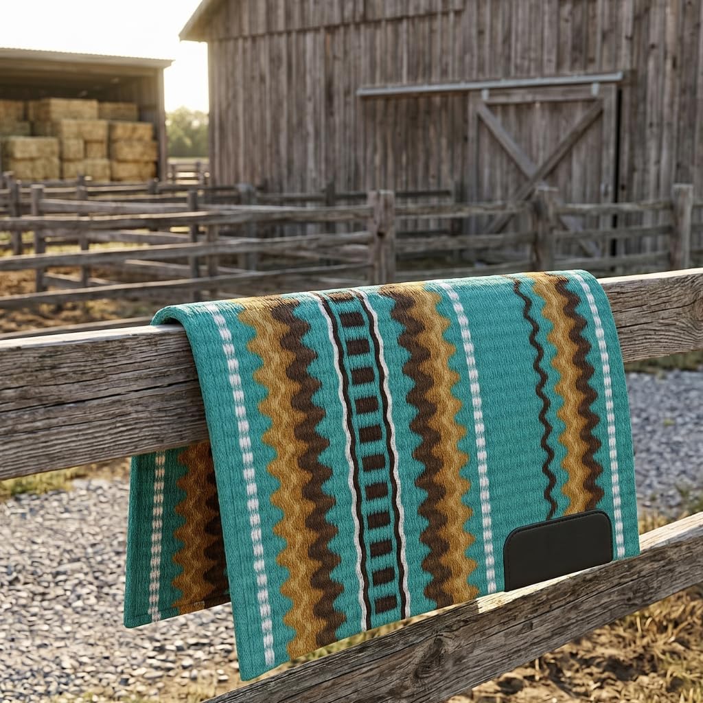 Western Show Saddle Pad/Blanket for Horses - Handmade Wool Saddle Blanket with New Zealand Design, Thick, Durable & Comfortable for Horse Riding (34” L x 40” W x 1) M63