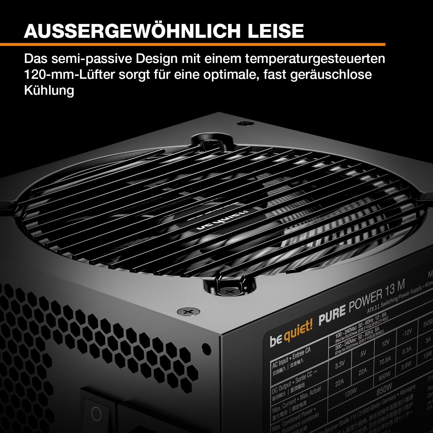 be quiet! Pure Power 13 M 850W Netzteil, 80 Plus® Gold Effizienz Ansicht 2