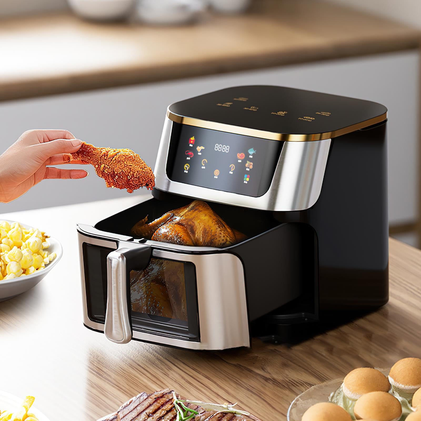 Air Fryer 12L,Freidora de aire con ventana de visualización,Pantalla táctil digital,Menos grasa,Circulación de aire caliente,Menús Preprogramados Saludables,Cocción rápida a alta temperatura de 210℃