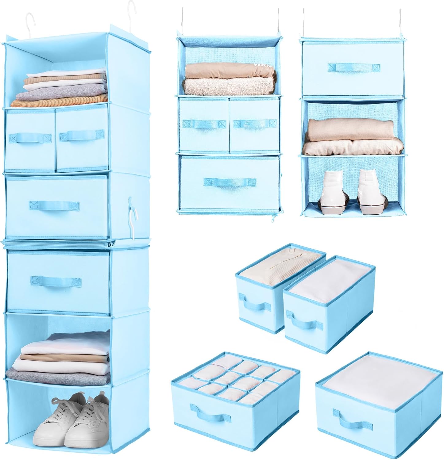 SMIRLY 6 Shelf Hanging Closet Organizer with Drawers, Shelf