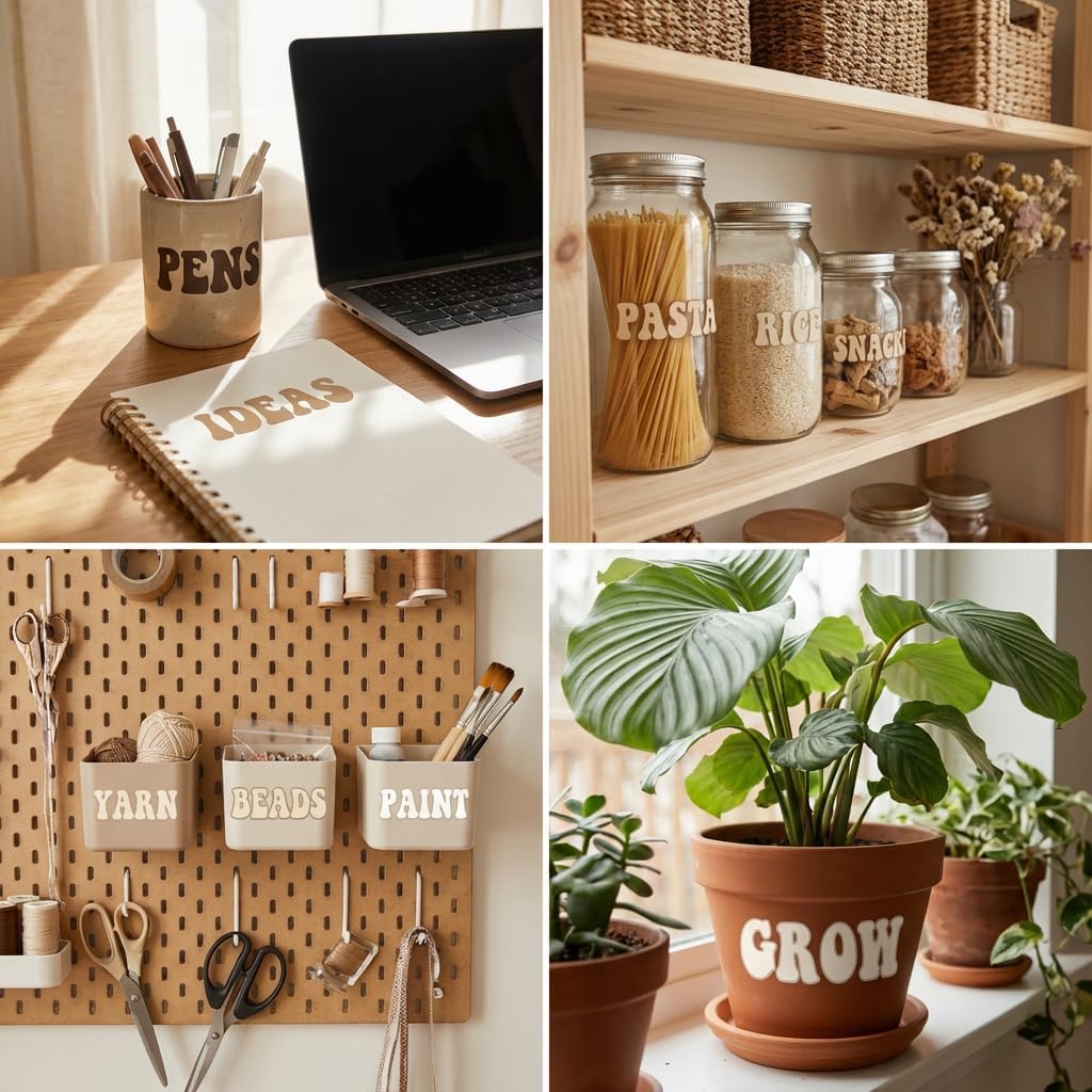 Neutral Stone Sticker Collection – Retro-Style Uppercase Letter Stickers in Soft Neutral Tones - Vinyl Alphabet for Vision Boards, Journals, Laptops, Posters - 300 PCS