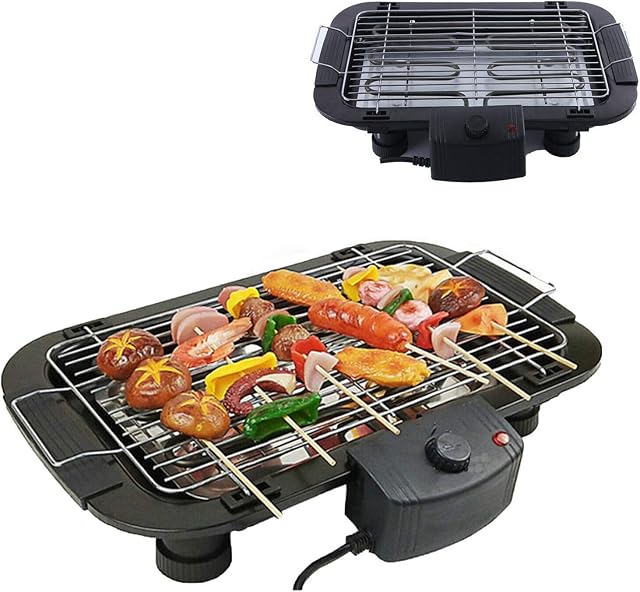 Electric Smokeless Portable BBQ Barbecue Grill Indoor Cooking Grill w/Water Filled Drip Tray & Adjustable Temperature Control, Suitable for 3-8 Persons, 1500 W, Black