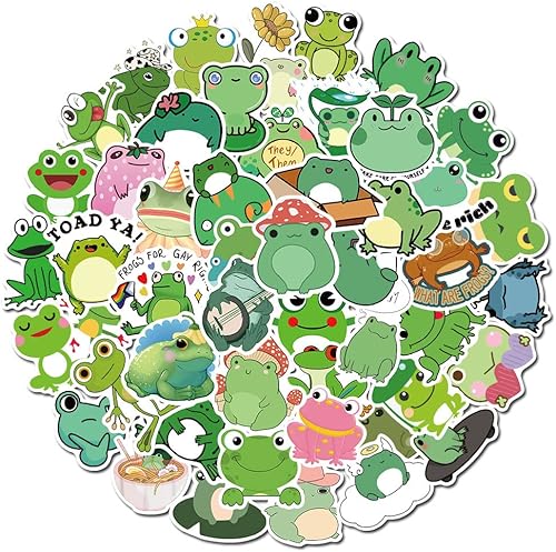 Miniatura 7 de Calcomanías de rana paquete de 50 calcomanías de rana divertidas calcomanías de vinilo estético impermeable para botellas de agua laptop guitarra