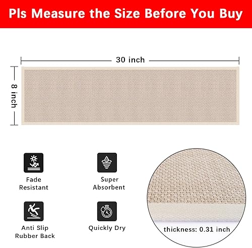 Miniatura 2 de GOYLSER Peldaños de escalera antideslizantes para escalones de madera en interiores, 15 alfombras de escalera beige con parte trasera de goma,