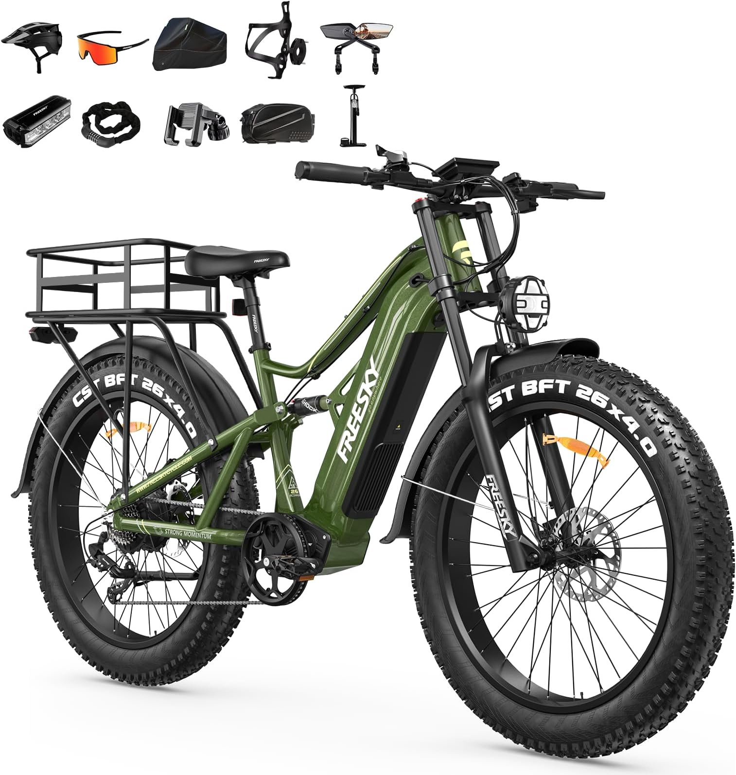FREESKY 3500W BAFANG Motor Electric Bike for Adults, 48V 35Ah Samsung/LG Cells Battery Ebike 140 Miles, 38+MPH, 26" Fat Tire Dirt All-Terrain Mountain E Bike, Full Suspension, UL 2849 Certified by TรV