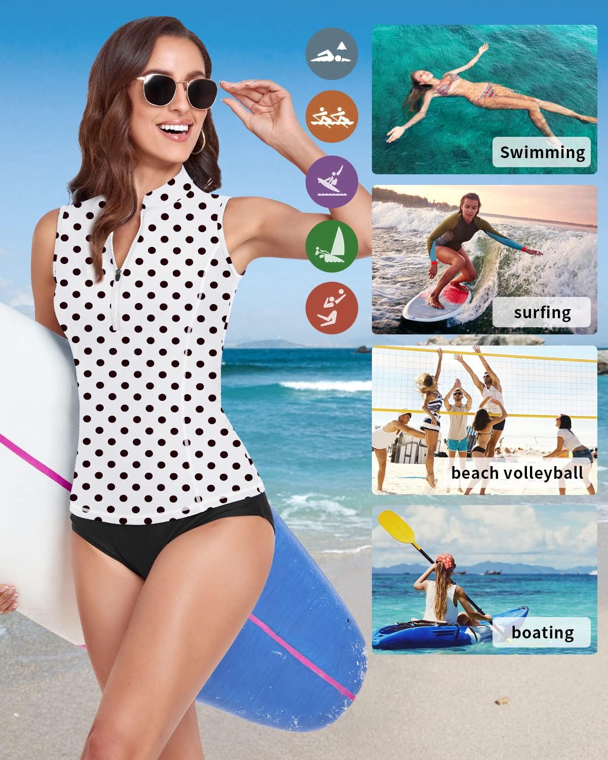 WOWENY Women Rash Guard Sleeveless Swim Shirts UPF 50 Sun Protection Swimsuit Tops Bathing Suit Top No Bottom - Image 5