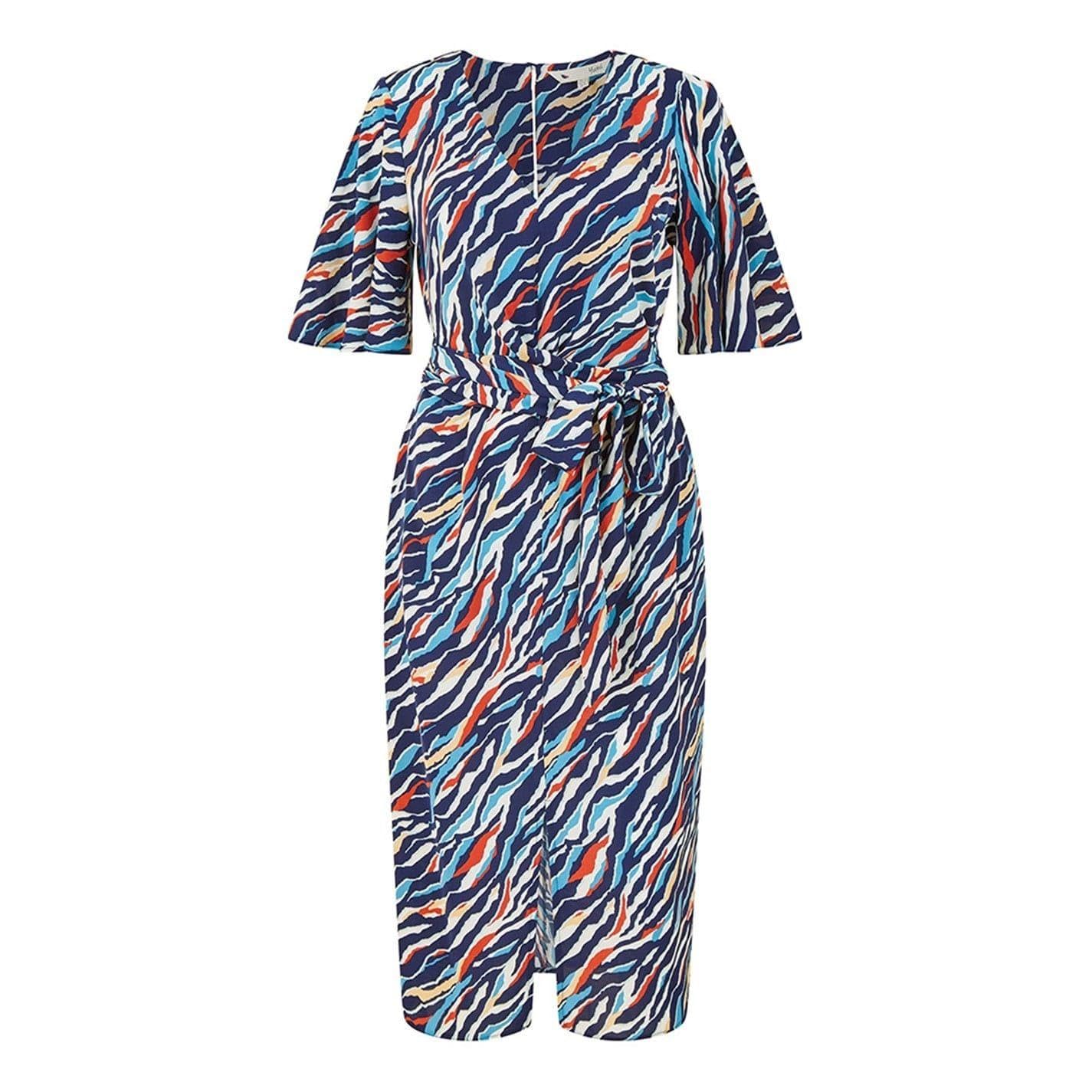 Yumi Navy Zebra Stripe Kimono Sleeve Midi Dress (UK, Numeric, 8, Regular, Regular, Navy)