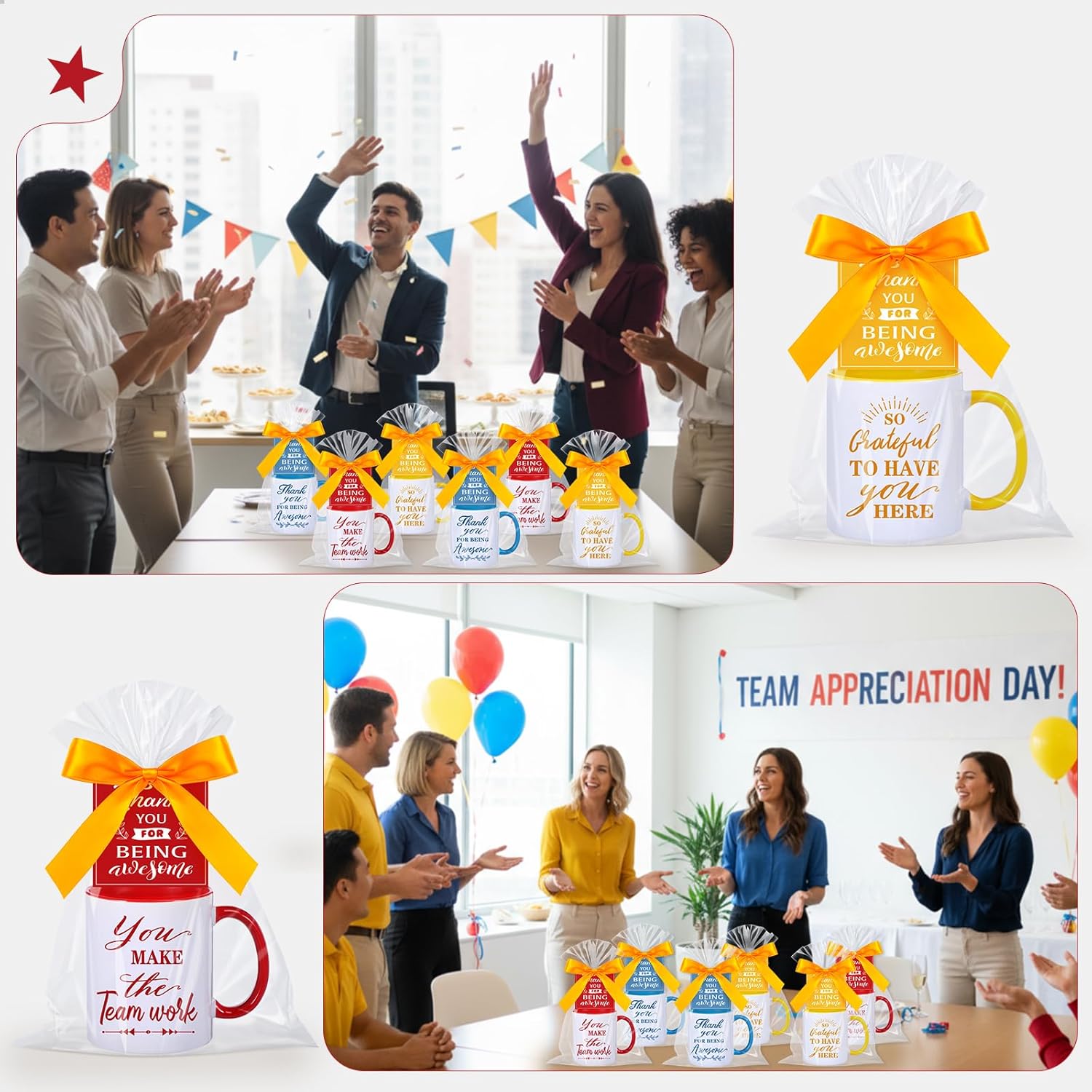 Capoda 6 Sets Employee Appreciation Gifts Bulk Inspirational Thank You Staff Mug Gift Set 12 oz Staff Inspirational Mugs Socks Thank You Tags Ribbons Cellophane Bags for Team Teacher Coworker - Image 7