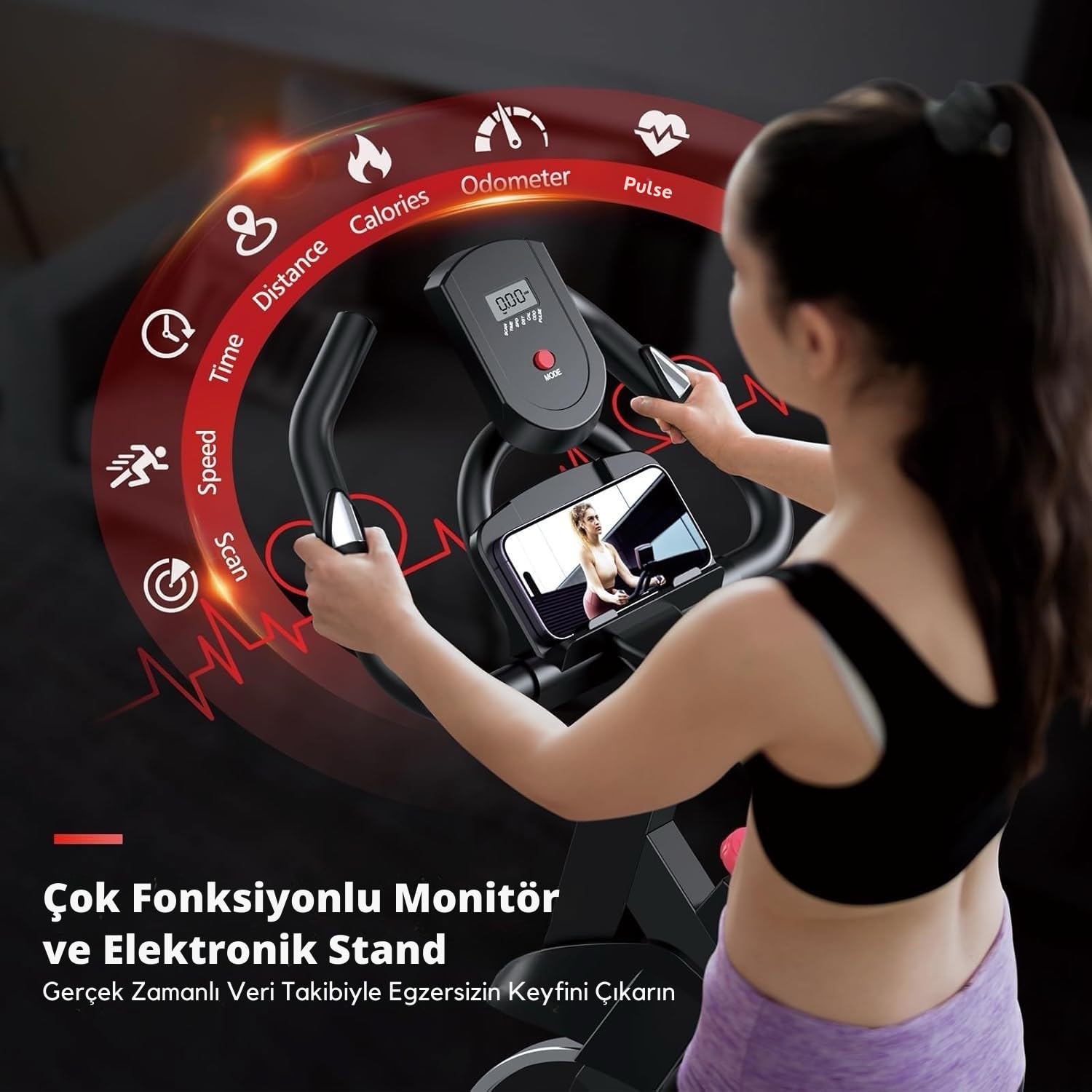 Sporsize Exercise Bike - Dijital Ekran Göstergeli Sessiz Çalışan Ev Tipi Dikey Egzersiz Bisikleti MAX 136 KG