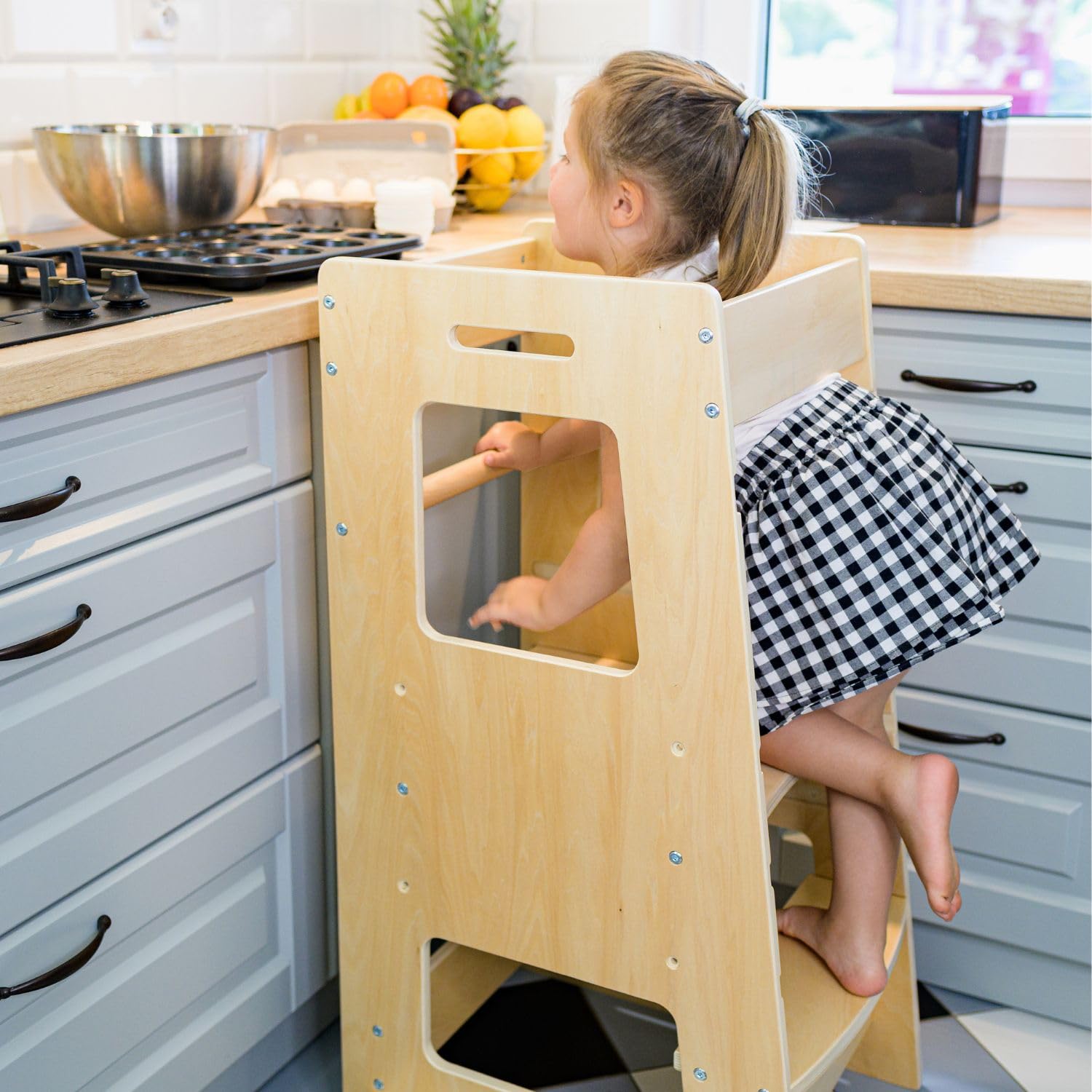 Educatieve toren voor kinderen - Leerladder met handgrepen en veiligheidsbarrières
