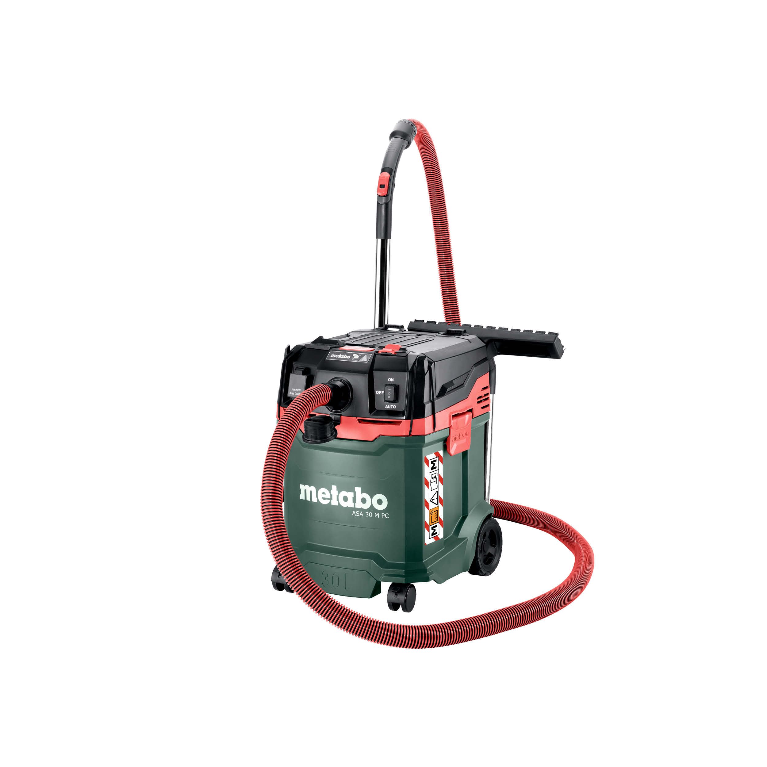 metabo ASA 30 M PC Allessauger, Kompakter Nass- und Trockensauger, 1200 W | Industriesauger Staubklasse M, 8 m Kabel, mit Antistatik-Schlauch, Filterabreinigung und Zubehör-Set, 30 l Behälter