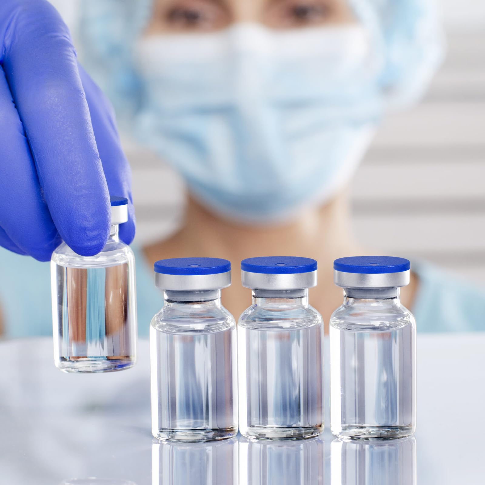 50 pezzi 10 ml Fiale per campioni, Fiale in Vetro Trasparente con Porta di Iniezione Autorigenerante, Flacone vuoto con tappo in gomma butilica e chiusura a scatto